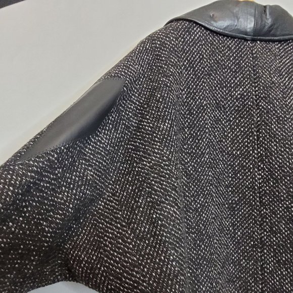Vintage Tweed Leather Coat Jacket Havoc USA Womens Medium Pockets Button Close - Picture 11 of 14